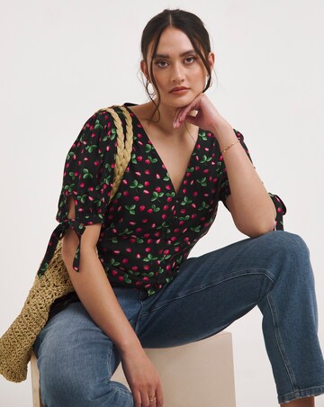 Joe Browns Tie Detail Woven Strawberry Print Top