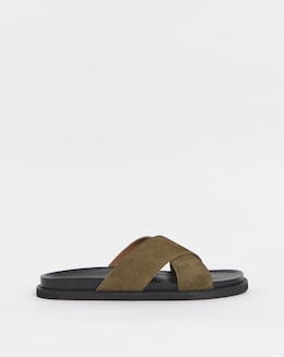 Cross Strap Suede Sandal Wide
