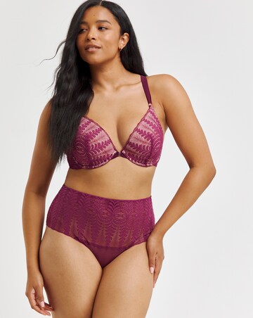 Figleaves Curve Opulence Lace Underwired Padded Plunge Bra B-F - Raspberry