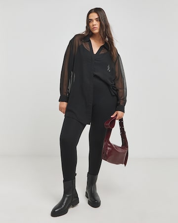 Black V Neck Sheer Shirt