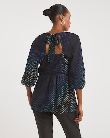 Blue Spot Print Exposed Back Swing Top