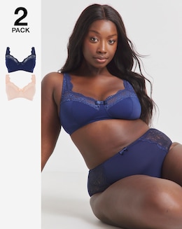 Pretty Secrets (2 Pack) Lottie Micro Non Wired Bras (B-F) Navy/Blush
