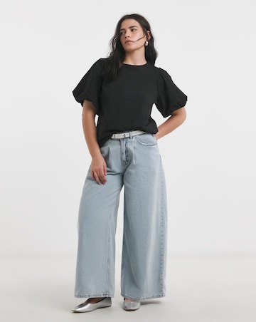 Simply Be Black Broderie Sleeve Crew Neck T-Shirt