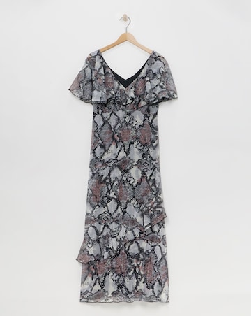 Flounce London Printed Maxi Chiffon Stripe Maxi Dress