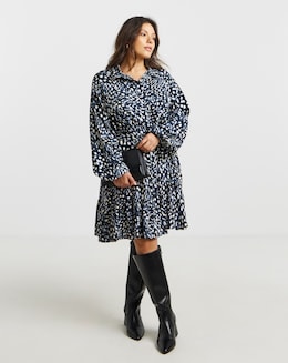 Animal Print Tie Waist Viscose Shirt Dress
