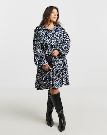 Animal Print Tie Waist Viscose Shirt Dress
