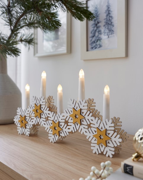 Lit Snowflake Candelabra