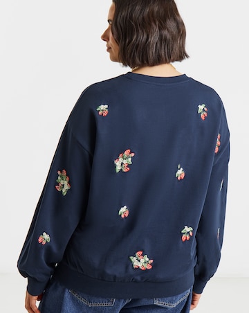 Simply Be Navy Ditsy Hearts & Floral Embroidered Sweatshirt