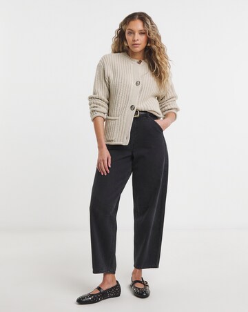 Simply Be Stone Chunky Knit Crew Neck Cardigan