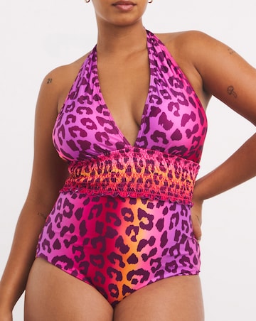 Plunge Shirred Swimsuit Animal Print
