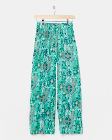 Turquoise Print Crinkle Palazzo Trousers