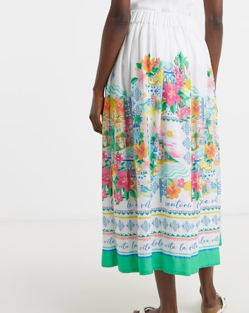 Linen Mix A Line Midi Skirt