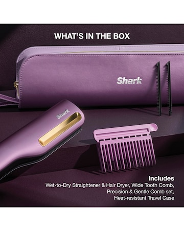 Shark SilkiPro Straight Hair Straightener + Dryer in One Tool HT401UKPU Purple