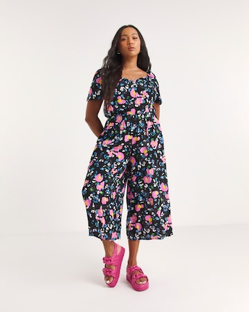 Mixed Printed Crinkle Sweetheart Neck Jumpsuit With EcoVero TM Viscose
