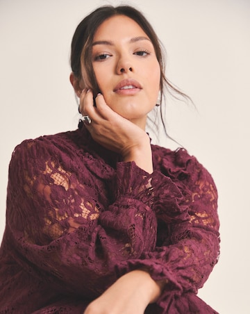 Burgundy Lace Ruffle Mini Dress