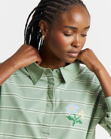 Simply Be Green Stripe Long Sleeve Polo Top