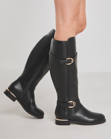 Heavenly Soles Cameron Knee High Buckle Boots - Wide Fit (E) & Super Curvy Calf