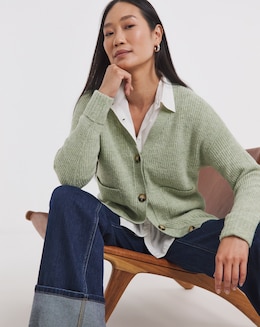 Cosy Yarn Sage Button Rib Cardigan