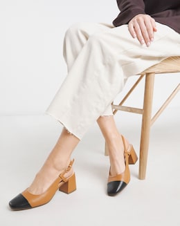 Heavenly Soles Tegan Low Block Heel Slingback Shoes - Wide Fit (E)