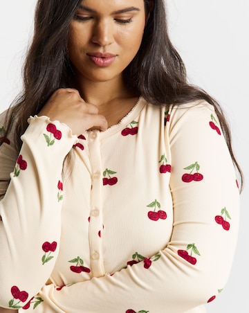 Chelsea Peers Cardigan Ribbed Long Pyjama Set Cherry Print