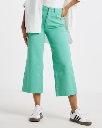 Simply Be Bright Green Cropped Raw Hem Wide Leg Jean