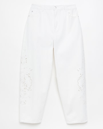 Simply Be White Broderie Detail Barrel Leg Jeans