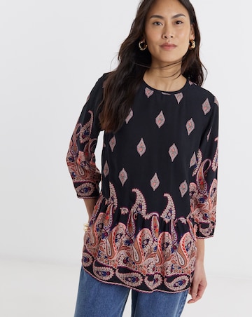 Border Print Peplum Top