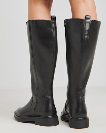 Andy Leather Stretch Seam Knee High Flat Boots - Wide Fit (E) & Curvy Calf
