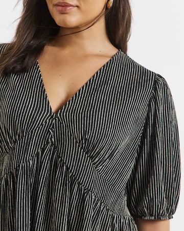 Simply Be Black Stripe Waffle Waist Detail Skater Dress