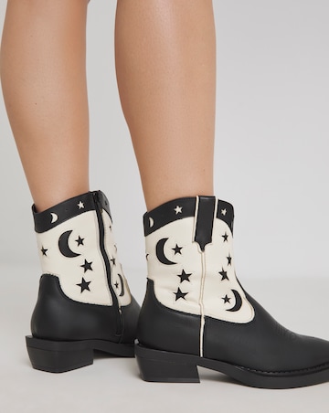 Noelle Moon and Star Cut Out Western Ankle Boots Extra Wide EEE Fit
