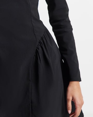 Black Bengaline Waist Detail Skater Dress