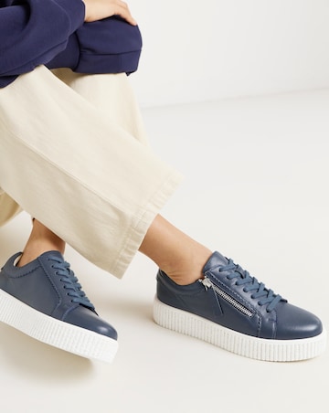 Quincy Side Zip Leather Trainer - Wide Fit (E)