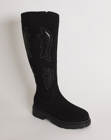 Caralynn Suede Western Knee High Boots - Wide Fit (E) & Super Curvy Calf