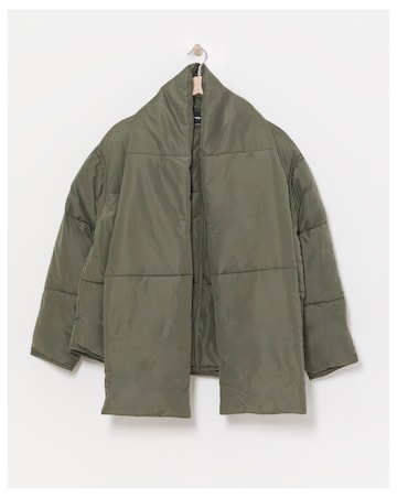 Khaki Round Neck Jacket With Detachable Scarf