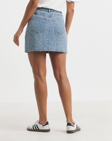 Light Mid Blue Distrssed Denim Mini Skirt