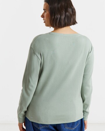 Simply Be Latte V Neck Long Sleeve Ribbed Henley Top