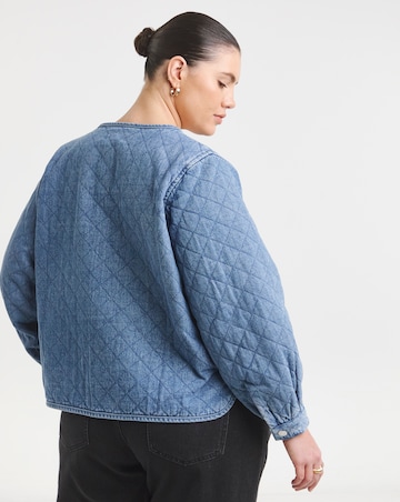 Mid Blue Quilted Tie Front Denim Jacket