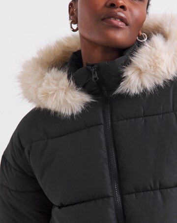 Black Fur Trim Longline Padded Coat
