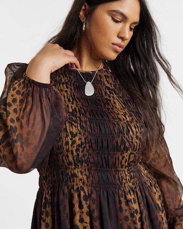 Leopard Shirred Midi Dress