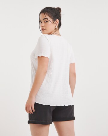 White Textured Jersey Frill Hem Top
