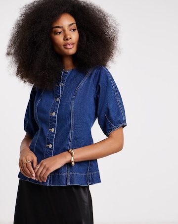Simply Be Mid Wash Button Through Denim Blouse