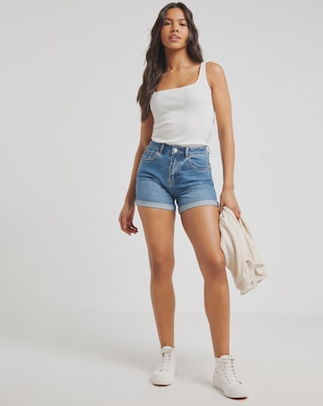 Simply Be Mid Blue Roll Hem Mom Shorts