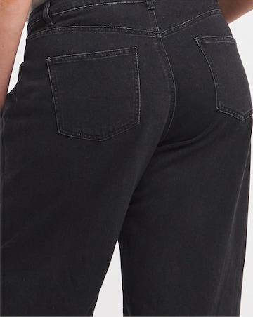 Washed Black Double Pleat Detail Wide Leg Jeans