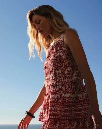 Border Print Square Neck Shirred Cami