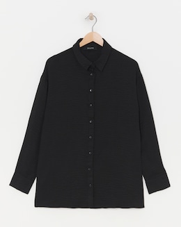 Womens Textured Oversized Long Sleeve Shirt - Black