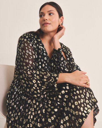 Gold Animal Jacquard Smock Dress