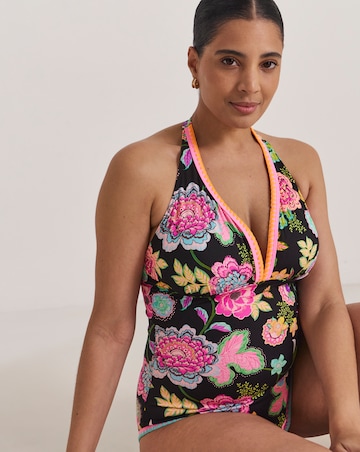 Figleaves Floral Print Plunge Halterneck Swimsuit