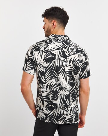 Mono Palm Print Short Sleeve Cuban Collar Shirt