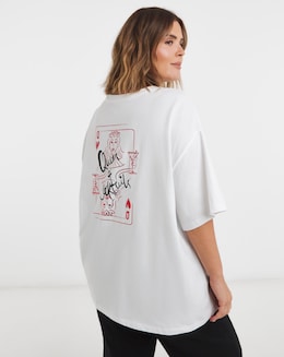 Simply Be White Queen of Cocktails Oversized Graphic T-Shirt