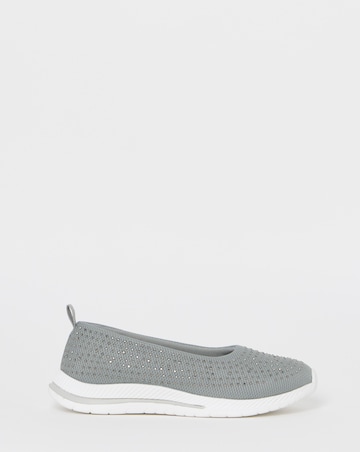 Cushion Walk Grey Sparkle Knit Ballet Flats - Wide Fit (E)